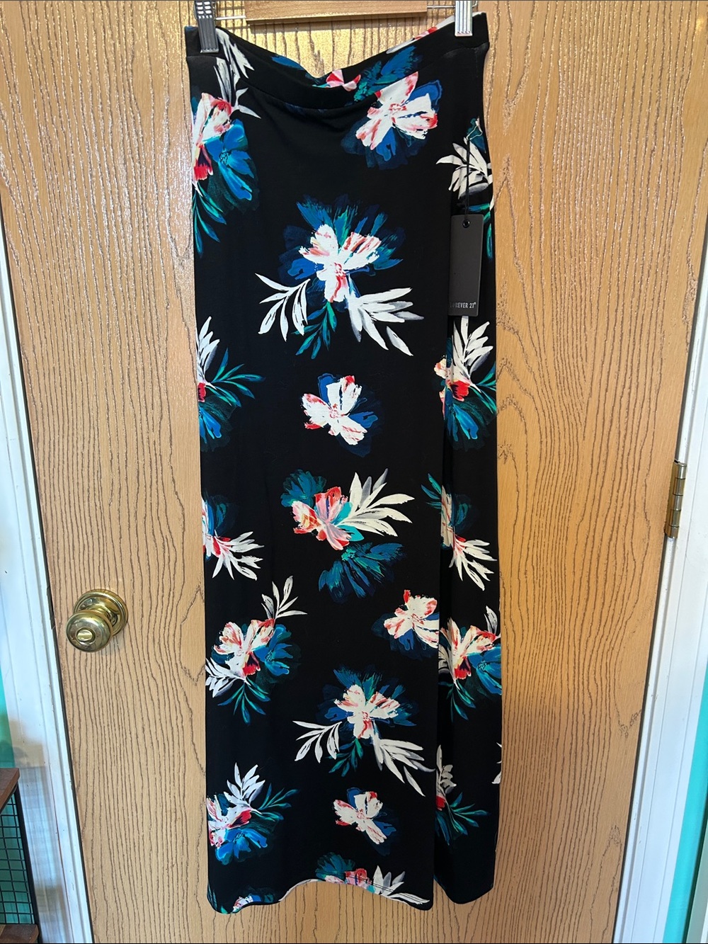 Forever 21 Black Floral Dress with Teal, Blue and Coral Accents